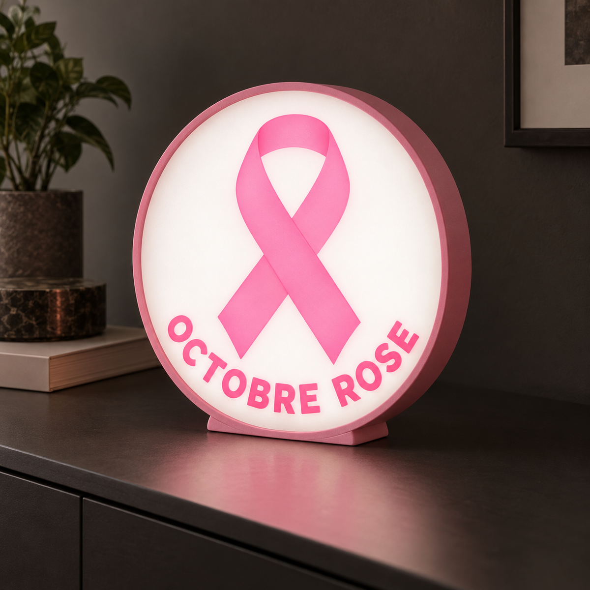 Lampe LED 3D – Octobre Rose Rond