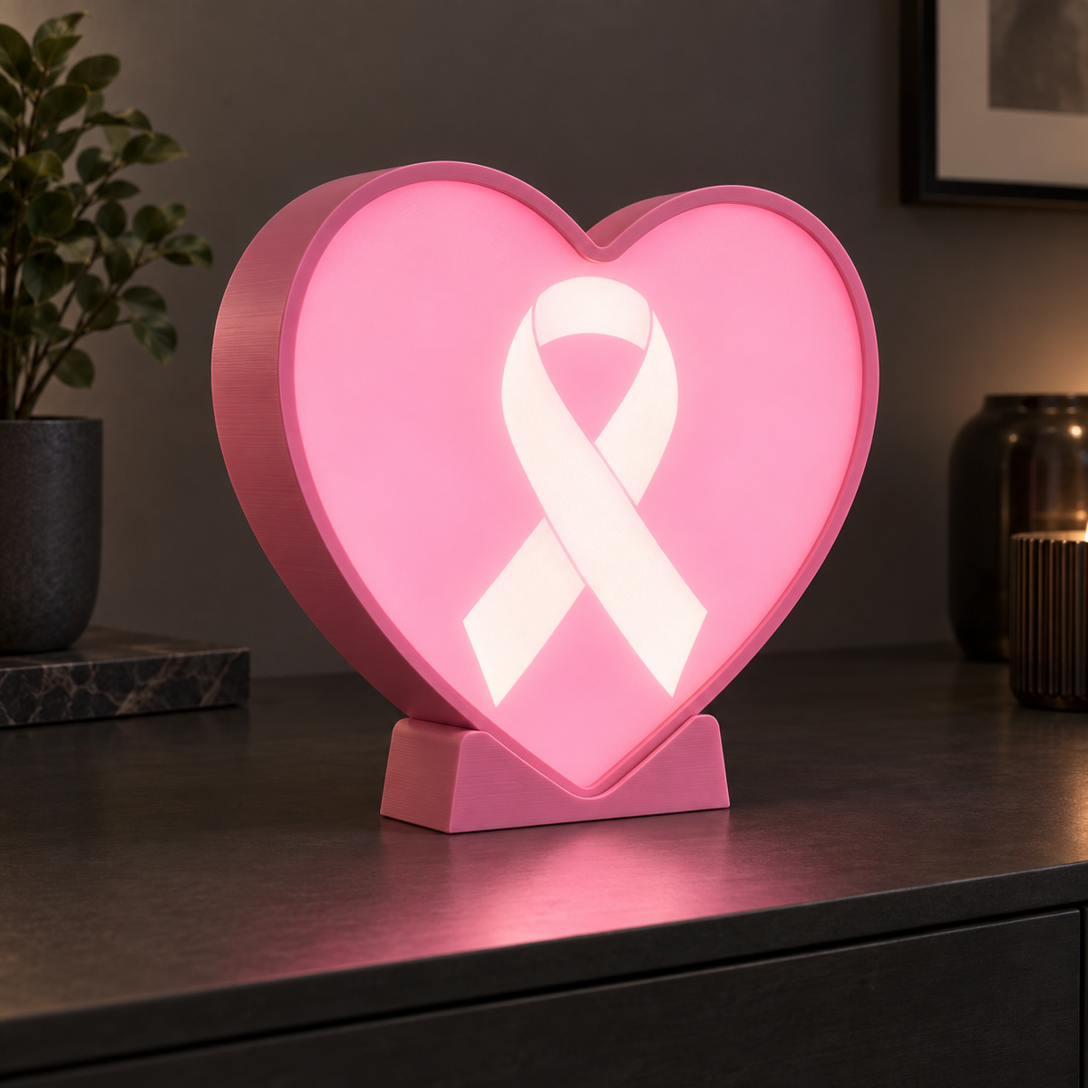 Lampe LED 3D – Octobre Rose Coeur