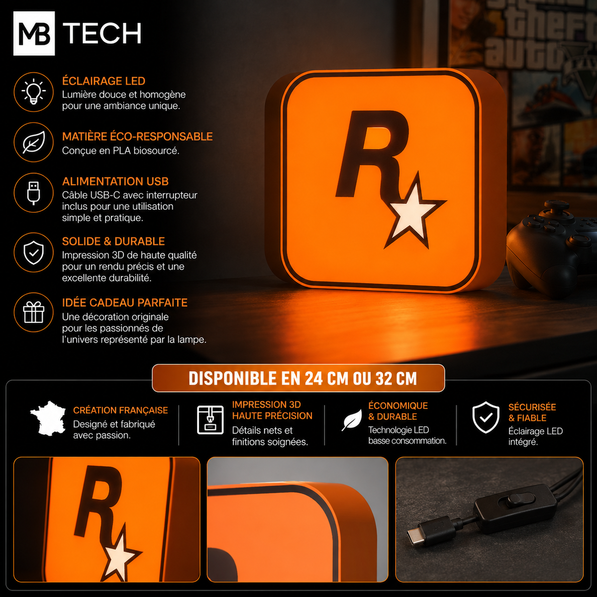 Lampe 3D LED – Rockstar